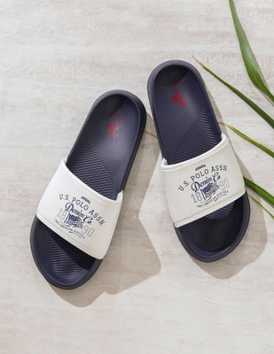 U.S. POLO ASSN. Men Slides(Black, White , 7)