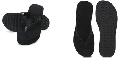 BOOMBEAUTY Women Flip Flops(Black , 7)