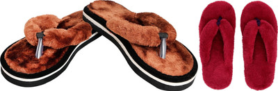 rexizone Women Flip Flops(Brown, Maroon , 3)