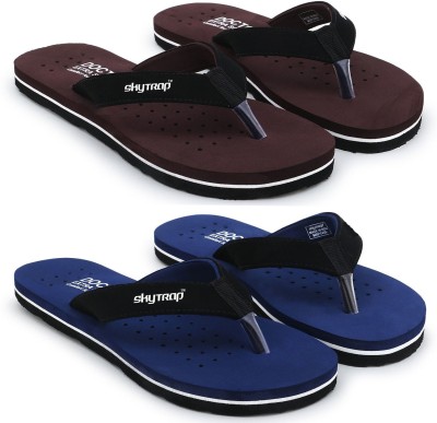 Skytrap Women Flip Flops(Maroon, Navy , 4)