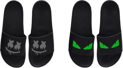 nvisan Men Slides(Green, Black , 10)
