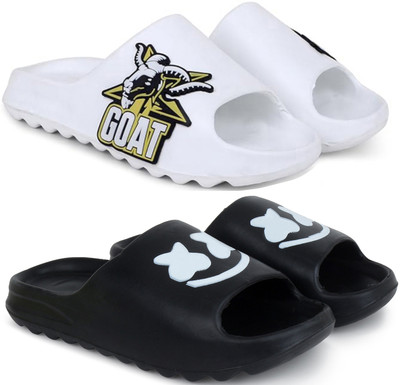 KAPYANSH Men Slides(White, Black , 8)