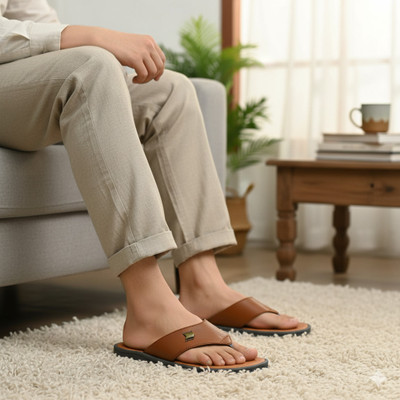 SIZEONE Men Slippers(Tan, Copper , 6)