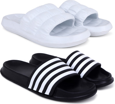 KAPYANSH Men Slides(White, Black , 7)