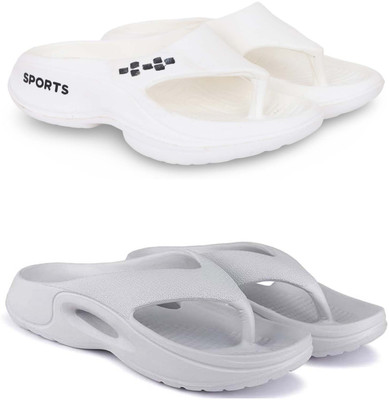 KAPYANSH Men Slippers(White, Grey , 7)