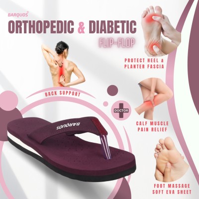 BARQUOS Women Doctor Slippers for Women Ortho Diabetic Pregnancy Non Slip Flat Flip Flops(Burgundy , 5)