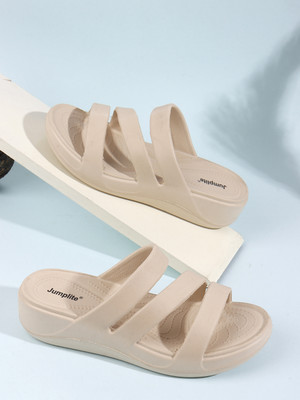 JUMPLITE Women Slippers(Beige , 8)