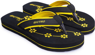 Hictro Lite Women Slippers(Black, Yellow , 4)