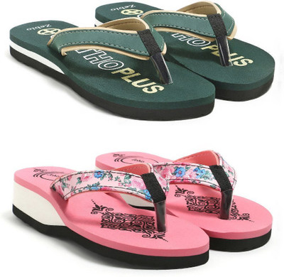 zebio Women Womens Soft Ortho Slippers | Daily Use Anti-Skid Ladies Flip Flops Slippers(Green, Yellow, Pink , 8)