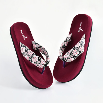 Time Jump Women Flip Flops(Maroon , 6)