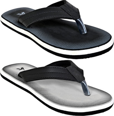 Altek Men Flip Flops(Grey, Black , 8)