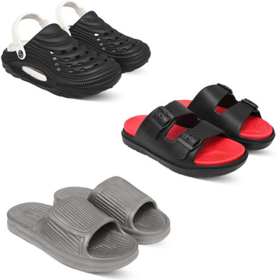 Acorn Men Slides(Black, Red, Grey , 7)