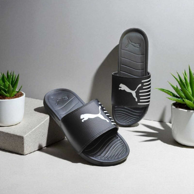 PUMA Men Slides(Navy, White , 9)