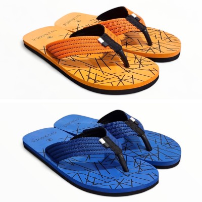 EVERSOLE Men Flip Flops(Red, Blue , 7)