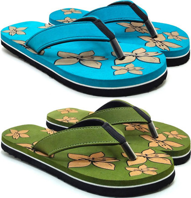 VAHMAH Women Slippers(Blue, Green , 7)