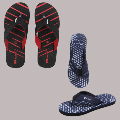 PKKART Men Slippers(Black, Blue, Red , 7)