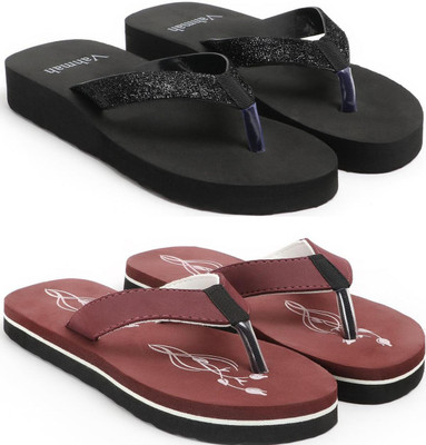 VAHMAH Women Slippers(Black, Maroon , 7)