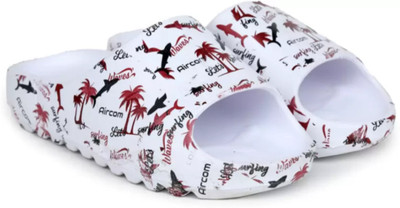 LNT FASHION Men Slides(Maroon, White , 9)