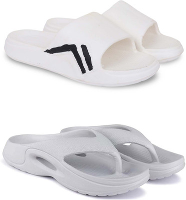 KAPYANSH Men Slippers(White, Grey , 9)
