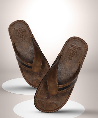 Kraasa Men Synthetic Leather Chappal (Camel) Slippers(Beige, Black 8)