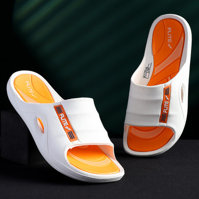 FLITE Men Slides(Orange, White , 10)
