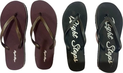 Right Steps Women Flip Flops(Black , 6)