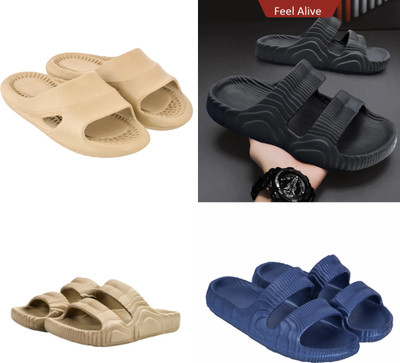 house of common Men Slides(Beige, Black, Blue , 8)