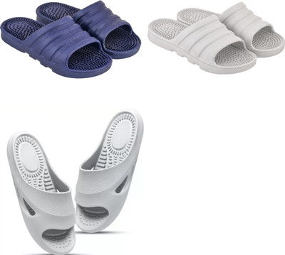 Feel alive Men Slippers(Blue, Grey , 9)