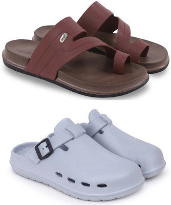 Kapani Fashion Men Slippers(Brown, Grey , 6)