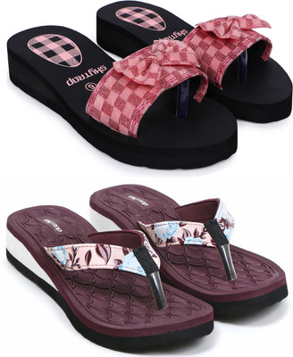Bizwiz Women Slippers(Pink, Maroon , 8)