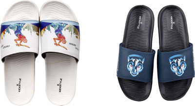 KICKSTYLE Men Slides(White, Black , 10)