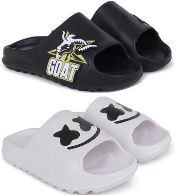 KAPYANSH Men Slides(Black, White , 8)