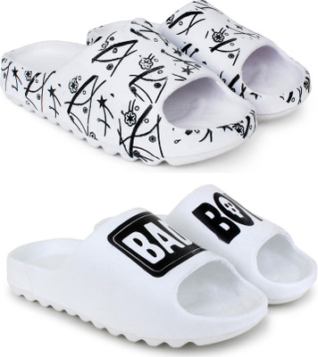 KAPYANSH Men Men Classic, Lightweight, Flipflops, Slipper, Slides, Chappal, Sliders Pack of 2 Slides(White, White , 8)
