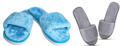 rexizone Women Flip Flops(Grey, Blue , 5)