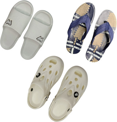 BLIBBERS Men Slippers(Grey, Blue, White , 9)