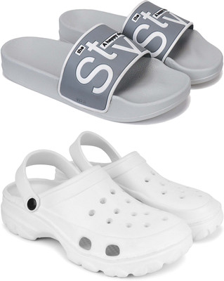 Pennen Men Slippers(White, Grey , 10)