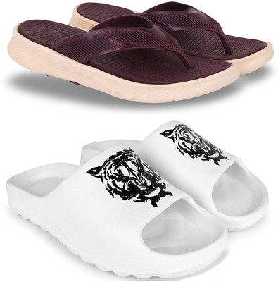Kapani Fashion Men Slippers(Maroon, White , 8)
