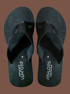 ATHLOES Women Flip Flops(Black , 5)