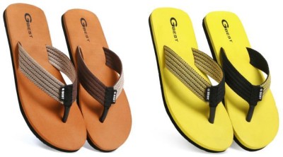 G Best Men Flip Flops(Brown, Yellow , 8)