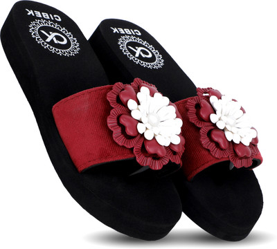 CIBEK Women Slides(Red , 4)