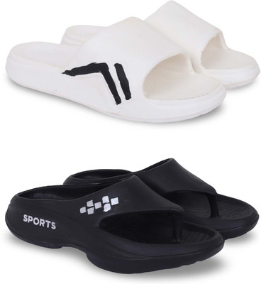 Kapani Fashion Men Slippers(White, Black , 10)