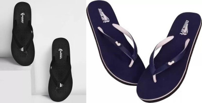 DASHNY Women Flip Flops(Black, Navy , 4)