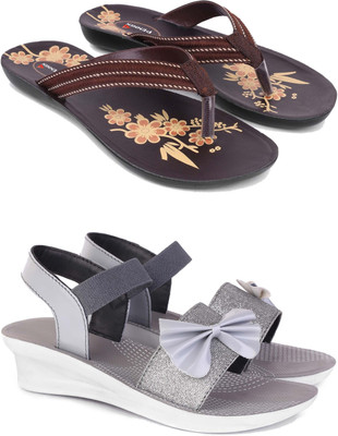 Pennen Women Flip Flops(Grey , 6)