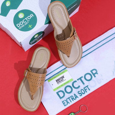 DOCTOR EXTRA SOFT Women Flat Memory Foam Slippers/FlipFlops Comfortable Sandals Adjustable Strap Slippers(Tan , 5)