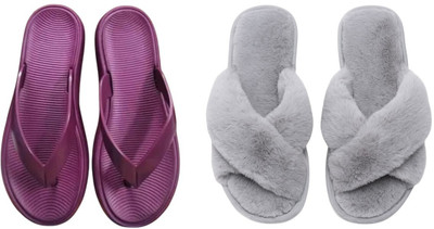 Shivaru trader Women Slippers(Grey, Purple , 7)