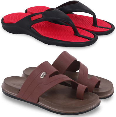 Kapani Fashion Men Slippers(Red, Brown , 9)