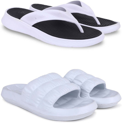 Kapani Fashion Men Slippers(Black, White , 9)