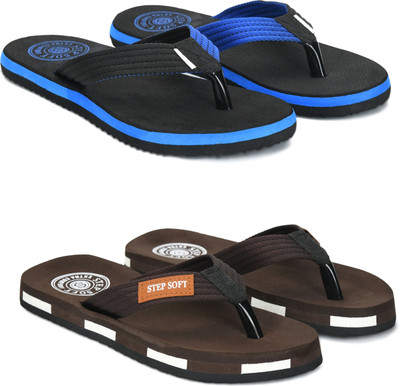 Stepsoft Men Slippers(Blue, Brown , 6)