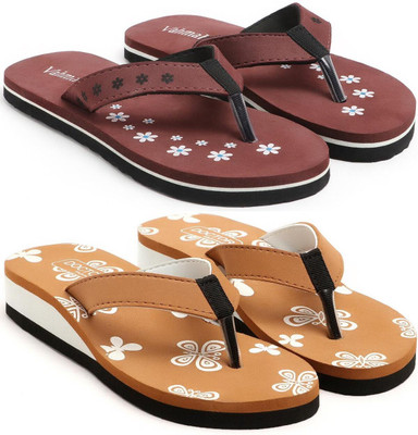 VAHMAH Women Slippers(Maroon, Tan , 4)