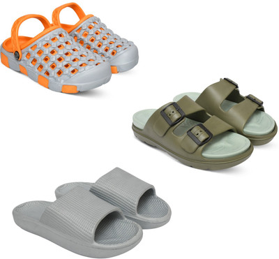 Acorn Men Slides(Orange, Olive, Silver , 8)